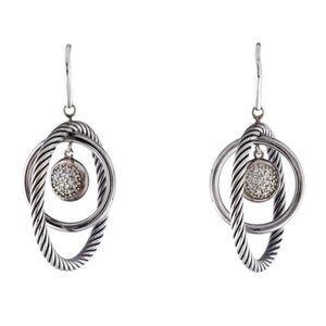 David Yurman Silver Earrings with Diamond Accents